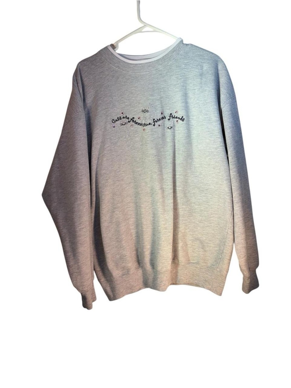 Grey Crewneck Sweatshirt with Subtle Script Embroidery